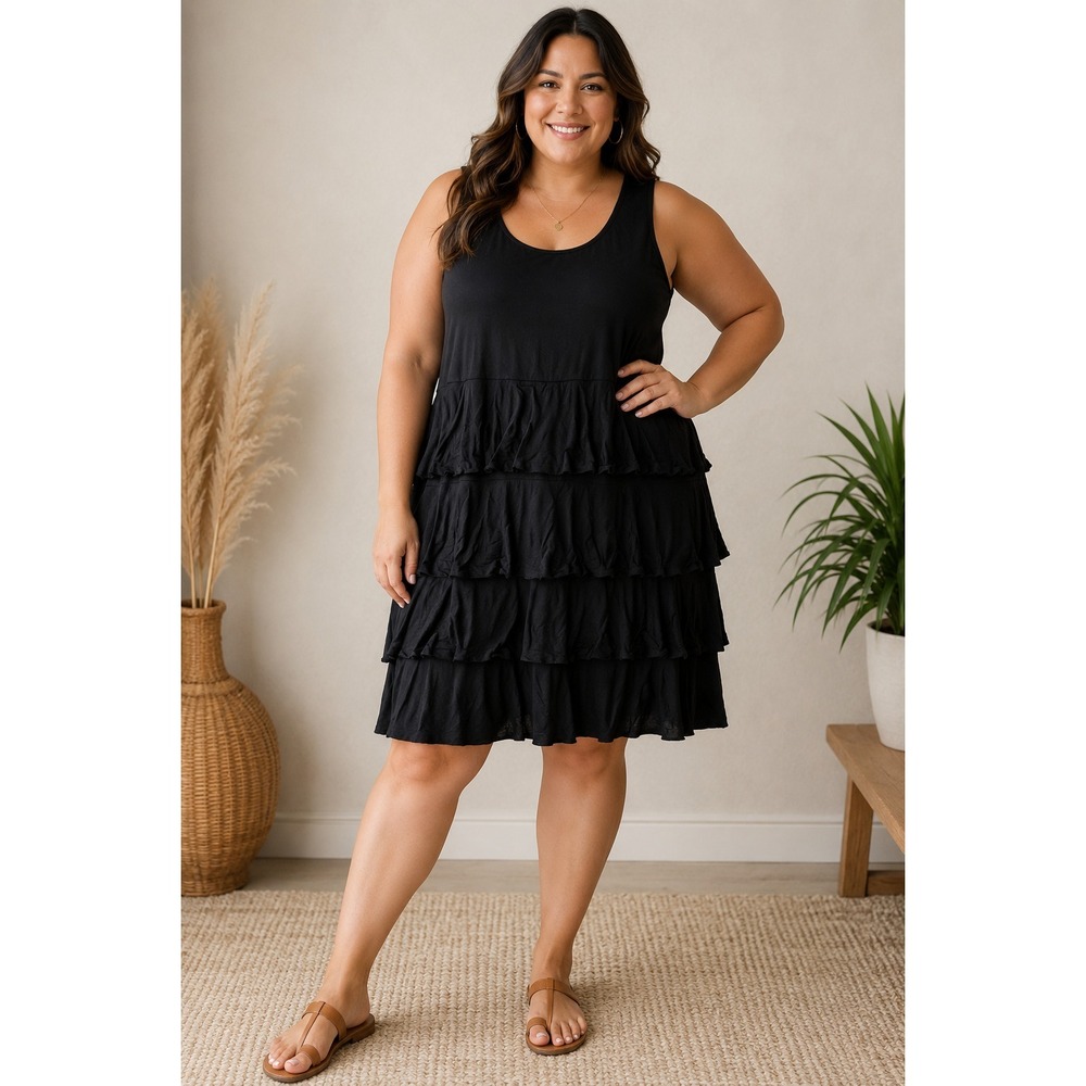 Style & Co Black Sleeveless Tiered Ruffle Dress Sz 1x Stretch Knit Feminine